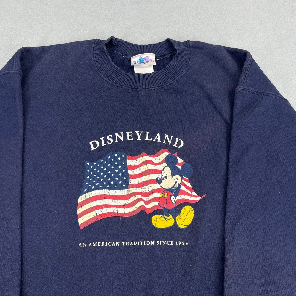 Disneyland Mickey Mouse American Flag Navy Blue Sweatshirt Mens Medium USA Made - Picture 2 of 12